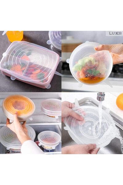 LUXER Σετ 6 καπάκια σιλικόνης για μπολ, πιάτα ή άλλα δοχεία, εύκαμπτα, επαναχρησιμοποιήσιμα