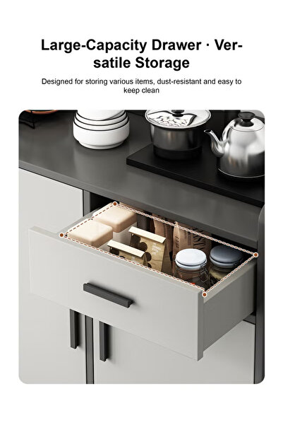 ULHYC Modern Grey Kitchen Storage Cabinet with Glass Doors, Multipurpose Sideboard Buffet