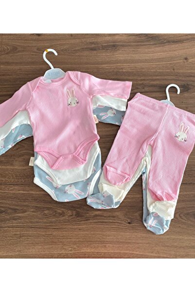 Necix's Brüksel Tavşan Baskılı Fitilli Kız Bebek 3'lü Set