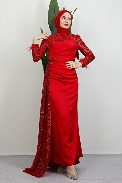 giz astore Helin Saten Abiye Kırmızı