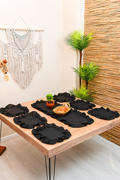 abidehanım Ruffle |   Black 7 Piece Ruffled Tablecloth Presentation Set 40 X 150