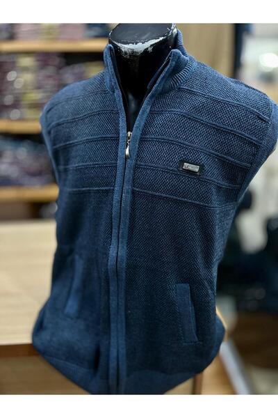 TCR Erkek Triko Fermuarlı Cepli Büyük Beden Yelek