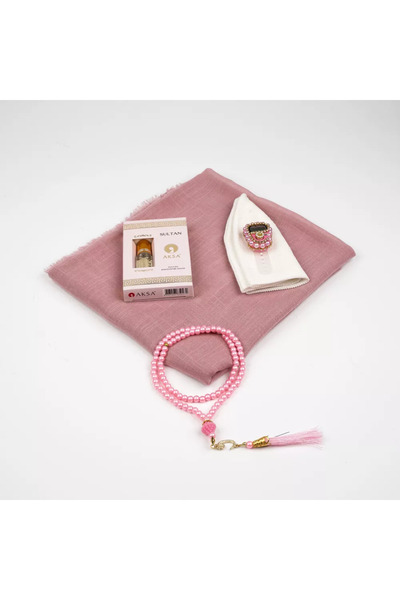 Hayrat Neşriyat Σετ δώρου κασκόλ + κασκόλα + εσάνσ + χάντρες προσευχής + ζικρματικ (με κουτί από ακετάτη, ροζ)