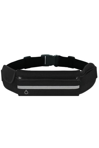 ISO TRADE Adjustable running belt, black color, reflective element, headphone hole