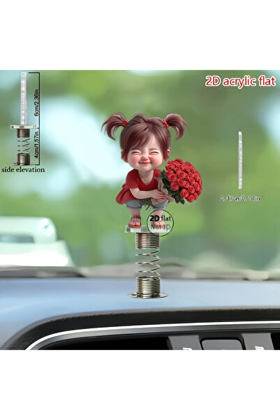 Marka Sevimli Kız 2D Akrilik Yaylı Yapışkanlı Figür - Araç, Masa ve Bisiklet ...