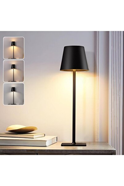 Taimi مصباح طاولة لاسلكي، قابل لإعادة الشحن، معدني، محمول، إضاءة ليلية بثلاثة مستويات، أسود