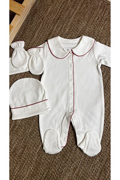 hobittubaby Red Embroidered Combed Cotton Baby Romper Set