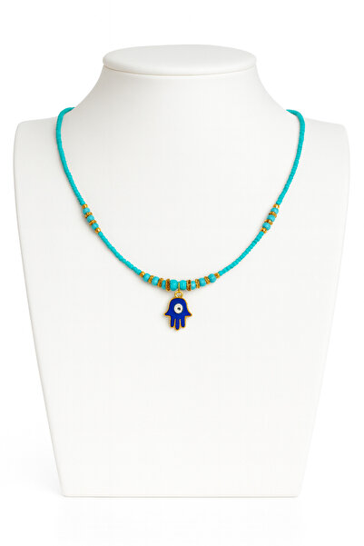 ÇAĞ MODA AKSESUAR قلادة من الحجر الطبيعي باللون الفيروزي