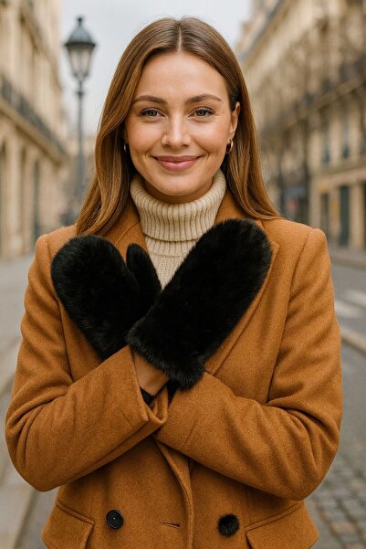 BALIENTE قفازات نسائية سوداء ناعمة الملمس من القطيفة