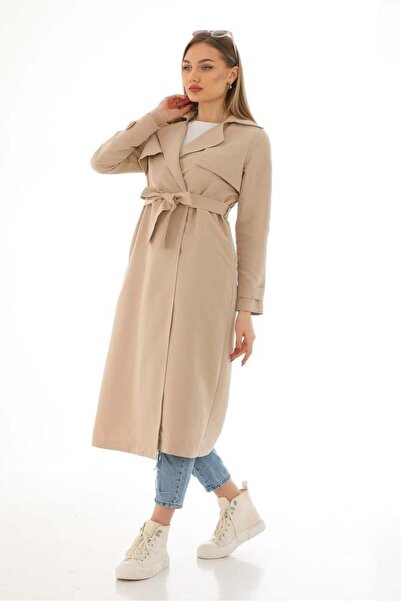 Dadali Buttoned and Belted Trench Coat Dark Stone