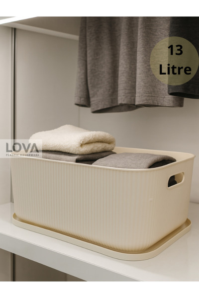 Lova 13 L Shell Çok Amaçlı Kapaklı Saklama Kabı (1 Adet) (Krem)