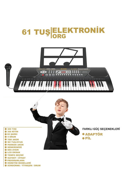 welcomein Vlektro Kutulu 61 Tuş Büyük Lcd Ekranlı Mikrofonlu Elektronik Büyük Org Piyano Başlangıç Seviye
