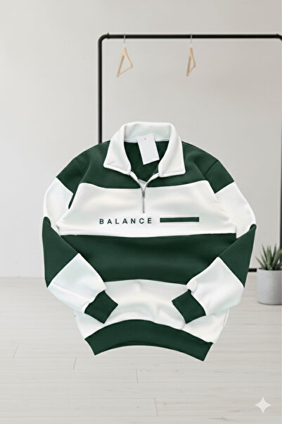 NİCE Унісекс коричнево-біла смугаста толстовка на блискавці - з написом «BALANCE»