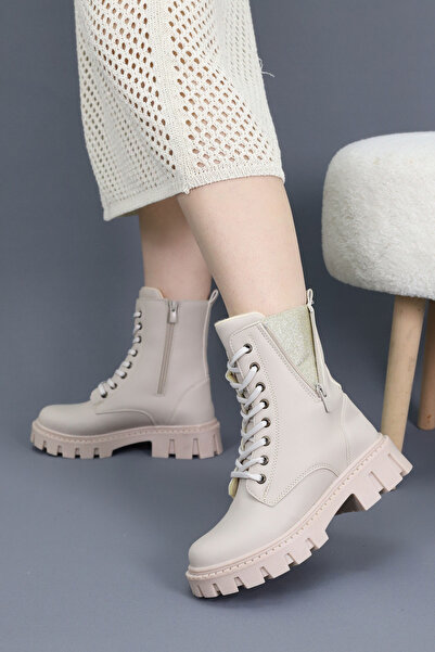 Emax Kadın Bağcıklı Fermuarlı Sim Detaylı Kalın Taban Postal Bot Kışlık Su Ge...