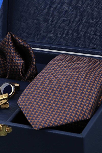 Kravatkolik Navy Blue Men's Gift Box - Tie with Handkerchief Cufflinks Tie Clip Kmk69