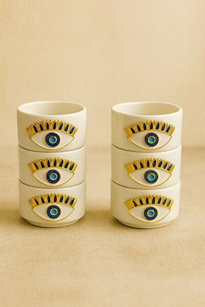 YzHome 6-Piece White Porcelain Evil Eye Sauce Bowl Turkish Delight Bowl Presentation Bowl Mini Size