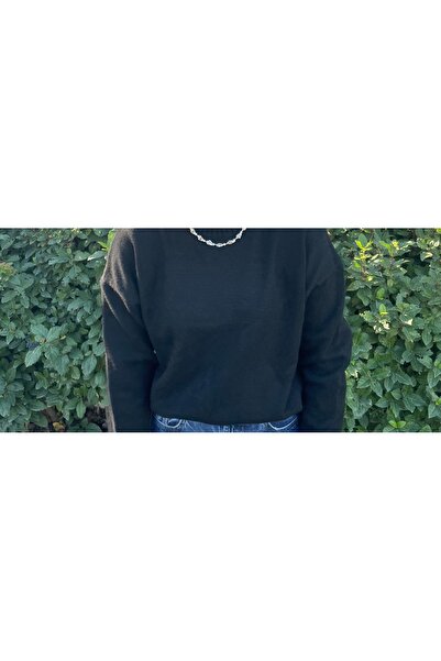 Bisiklet Yaka Siyah Oversize Kalıp Triko Kazak
