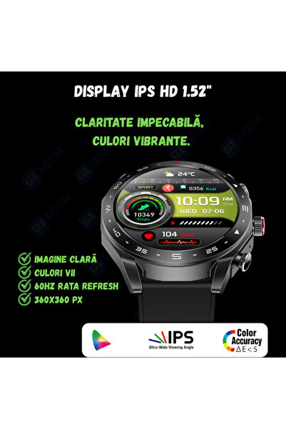 gitech Ceas inteligent 2 în 1 cu căști Bluetooth TWS, apeluri, notificări, IPS de 1,52", 400 mAh, curea cadou