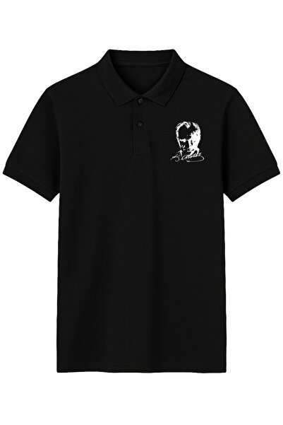 Çapıt 100% Cotton Polo Neck Ataturk Printed Black Short Sleeve November 10 T-Shirt