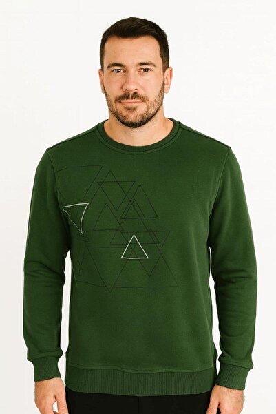 Markova Uzun Kollu Pamuk Karışımlı Selanik Kumaş Bisiklet Yaka Ön Baskılı Erkek Kazak 665