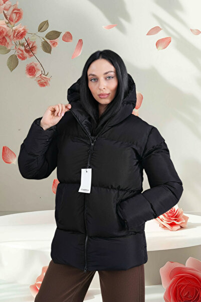 HERZA Women's Black Inflatable Hooded Coat