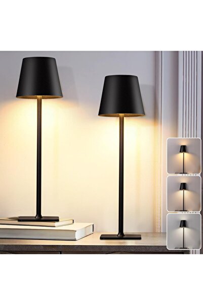 Taimi مجموعة من مصباحين طاولة لاسلكيين، قابلين لإعادة الشحن، معدنيين، محمولين، إضاءة ليلية بثلاثة مستويات، أسود