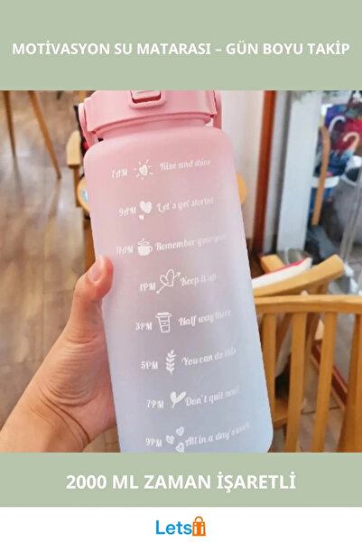 Letsii 2 Litre Günlük Motivasyon Su Matarası İlham Verici Tasarım