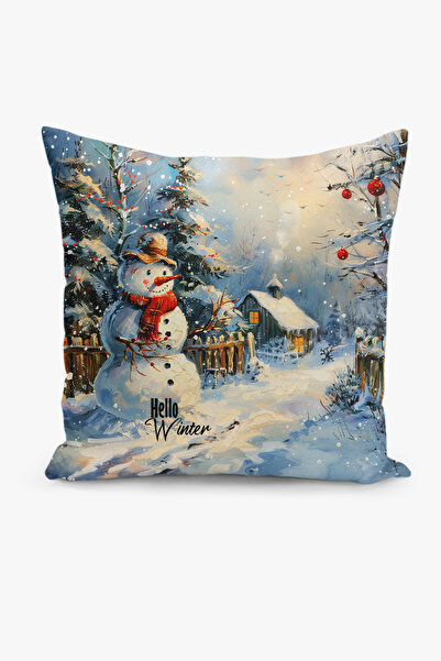 Filamente Çift Taraflı Dijital Baskı Kırlent Kılıfı Yılbaşı / Kış Manzarası /...