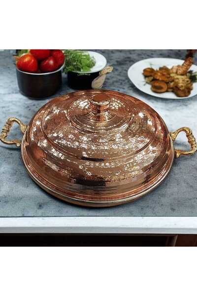 Bakır Center Copper Roasting/Kebab Pan (28cm) Closed Copper Pan Presentation Pan Hair Roasting Presentation Plate Menemen