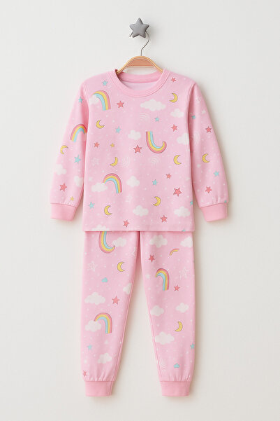 Beniizle Rainbow Patterned 100% Cotton Girls' Pajama Set