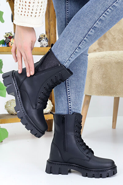 Emax Cizme de damă cu șireturi, cu fermoar, cu detaliu cu sclipici, cu talpă ...