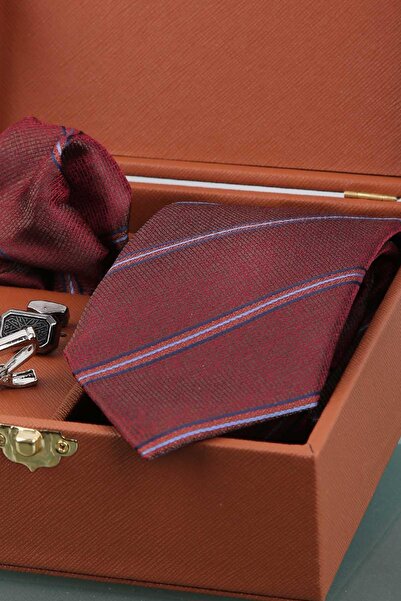 Kravatkolik Coffee Men's Gift Box - Tie with Handkerchief Cufflinks Tie Clip Kmk81