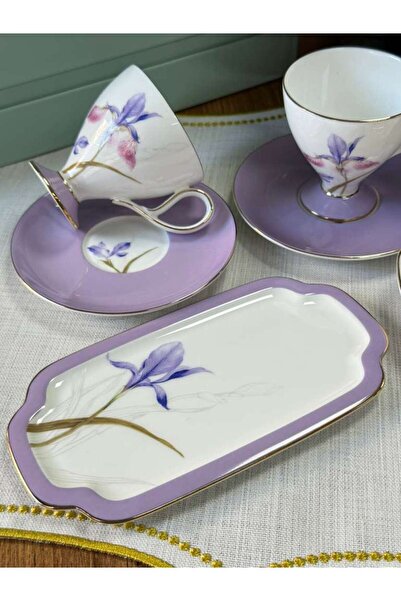 MD MİMOZA DEKOR Turkish Coffee Cup Veronica Flora 2 Person Set 6 Pieces / Turkish Delight Bowl / Snack Bowl