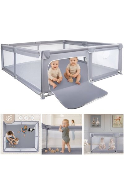 SOLTOY Tarc de joaca pentru copii, SOLTOY, 180x200 cm, design gri, protectii din spuma