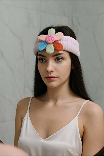 TAKIŞTIR Bandă de păr de pluș cu flori de culoare violet