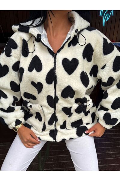 CyRo Дамско яке с цип и сърцевиден мотив от полар флийс