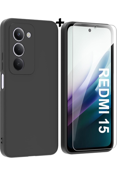 m.tk moveteck Xiaomi Redmi 15 Case Camera Protected Colorful Soft Matte Silicone + 9H Screen Protector Glass Set 2in1