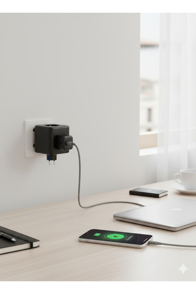 Winboss Winnboss 3'lü Priz + 3'lü USB Type-C Çıkışlı Akım Korumalı Küp Priz (...