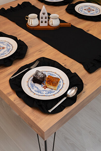 abidehanım Lira |   Black 7 Piece Double Ruffle Tablecloth Presentation Set 40 X 150