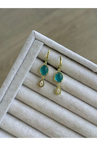 İREM YILDIZ Trend Sallantılı Mavi Damla Taşlı Küpe