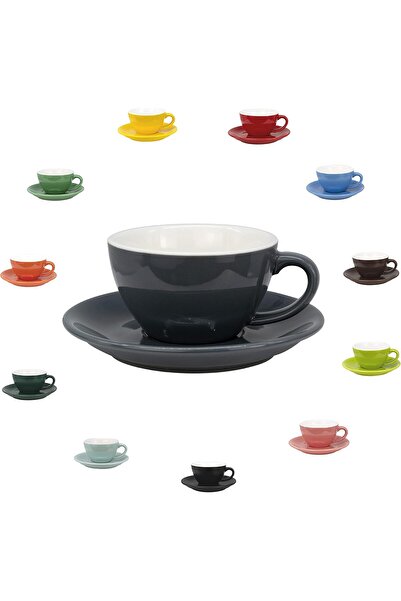 MIBRU Coffee ceramic cup with plate 200ml Gray For lattes drip coffee and tea