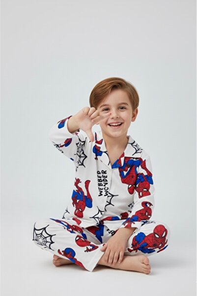 Beka Kids Patterned Long Sleeve 100% Cotton Front Buttoned Shirt Collar Boys Pajama Set