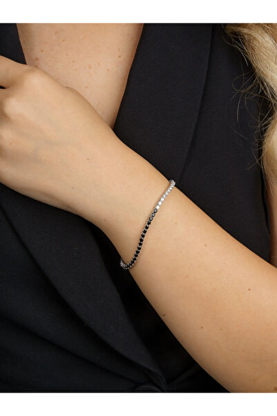 FELICELY Bratara Argint 925 Tennis Black and White
