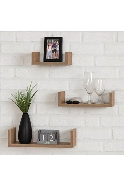 OEM Set 3 rafturi de perete din MDF, culoare naturala (bej/stejar auriu), mon...