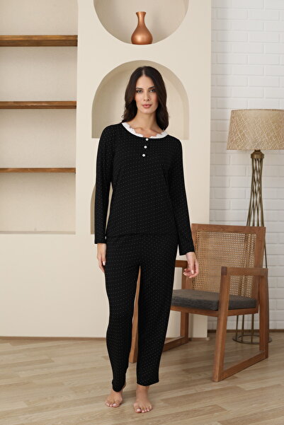 Angels Secret Women's Black Viscose Pajama Set – Comfortable Fit, Stretchy Fabric