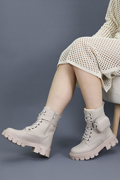 Emax Kadın Bağcıklı Fermuarlı Cüzdanlı Kalın Taban Postal Bot Kışlık Su Geçirmez