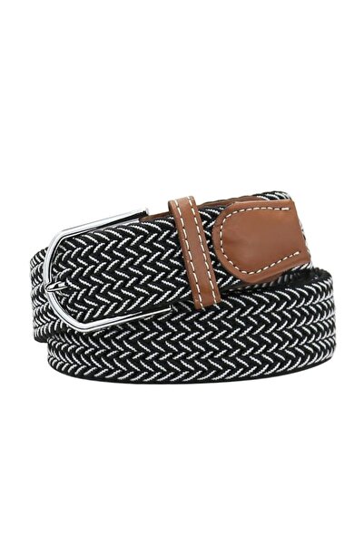Artizan Suits Unisex black and white braided elastic belt without holes