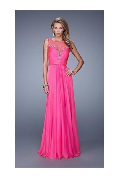 La Femme Fashion Los Angeles Rochie de seara fuchsia lunga din voal