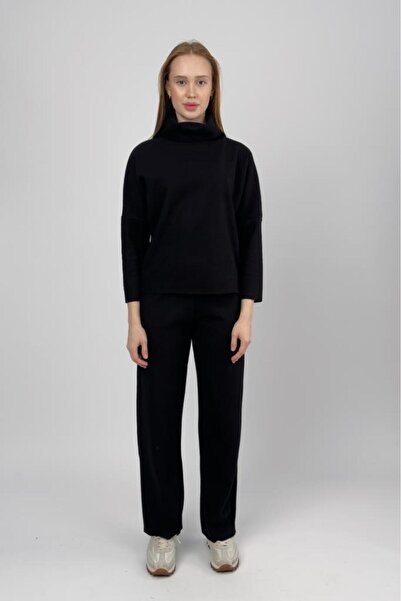 Betimoda Women's High Neck Knit Sweater Pants Set Black