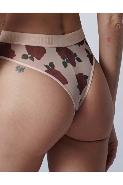 ESOTIQ Chiloți de damă din plasă, cu model de trandafiri, talie largă, model de designer x Robert Kupisz | Romantica